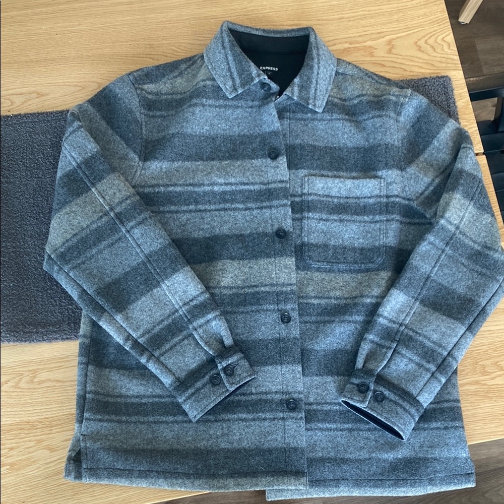 Express Gray Striped Shirt Jacket